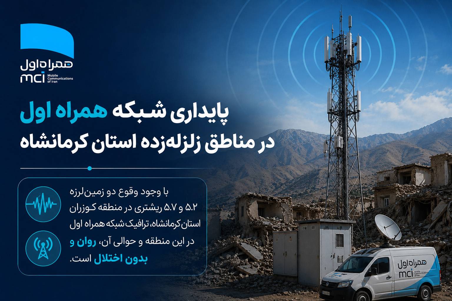 پایداری شبکه همراه اول در مناطق زلزلهزده استان کرمانشاه پایداری شبکه همراه اول در مناطق زلزلهزده استان کرمانشاه