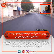 روکش ۱۱۴۰۰ تن آسفالت در منطقه ۱۶ از ابتدای سال ۱۴۰۵ / هدفگذاری ۵۳ هزار تنی تا پایان سال