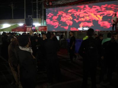 روایتگری عاشورایی در مسیر زائران اربعین در پایانه مرزی زرباطیه عراق